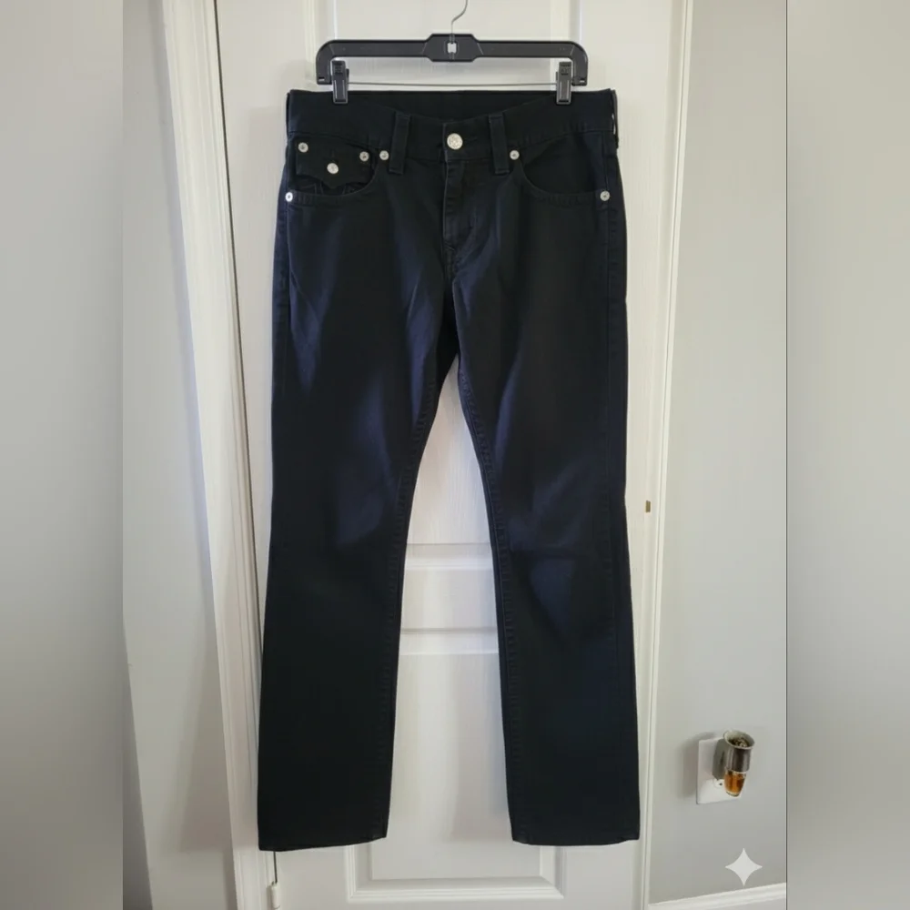 True Religion Section Straight Leg Jeans with Flap Pockets Black Size 32 Waist